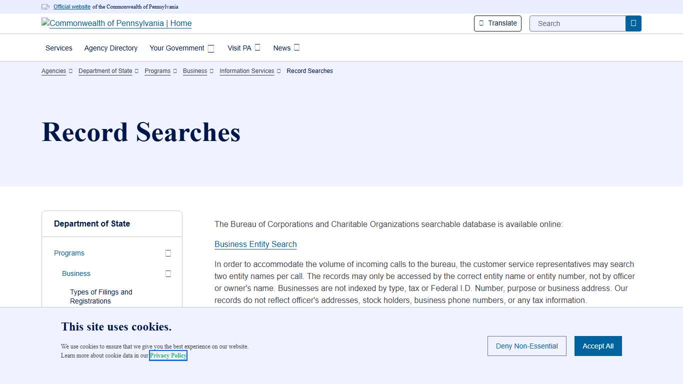 Record Searches | Department of State | Commonwealth of Pennsylvania
