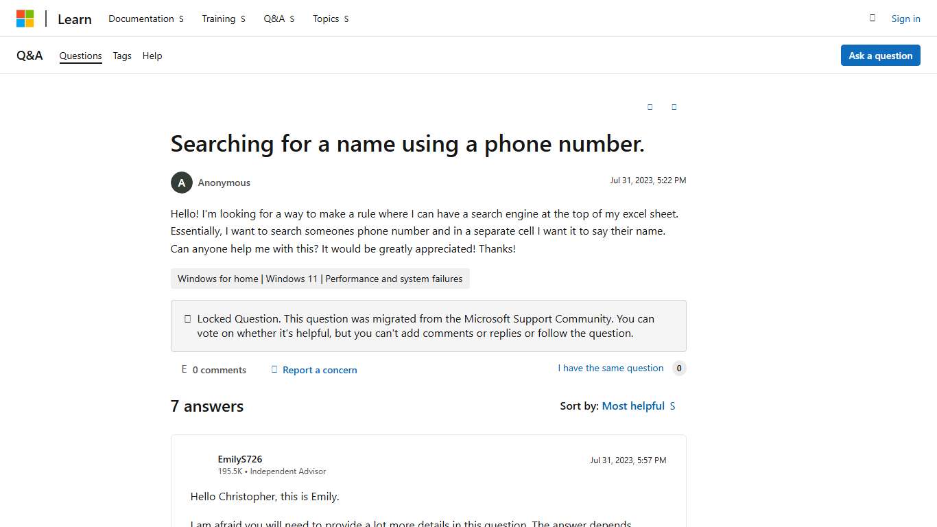 Searching for a name using a phone number. - Microsoft Q&A